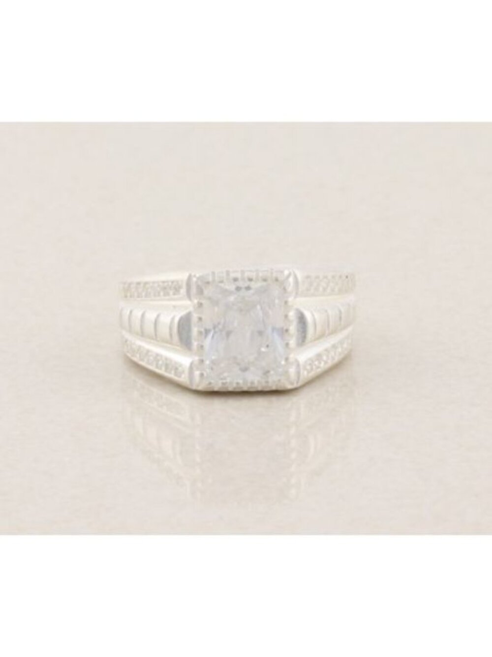 Men's Sterling Silver Bright Cubic Zirconia Ring Size 10 1/2
